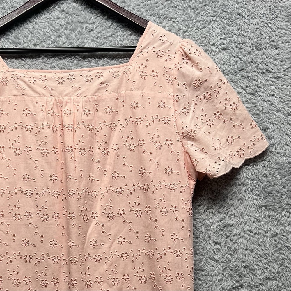 Talbots Floral Embroidedery Eyelet Square Neck Top Womens XL Peach Cotton Casual - Picture 5 of 10